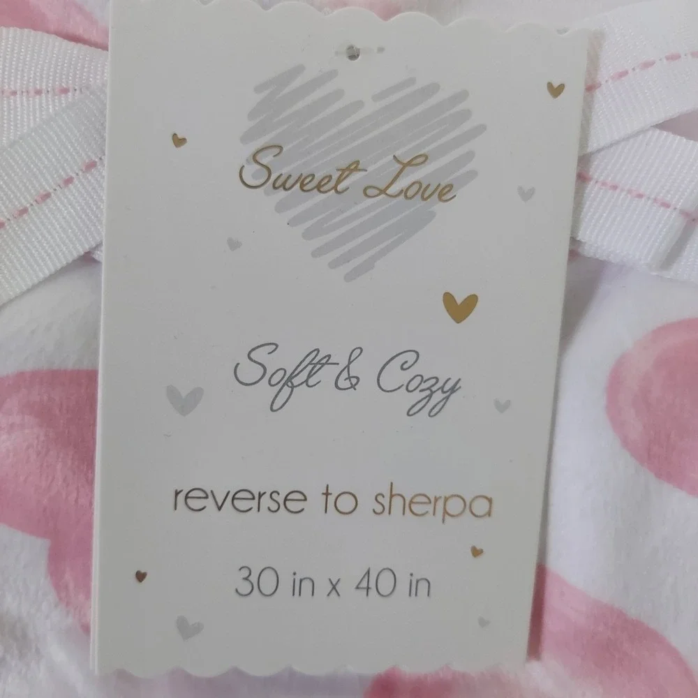 Sweet Love Valentina Pink‎ Heart Reversible Sherpa Baby Blanket 30x40 SLB-7915